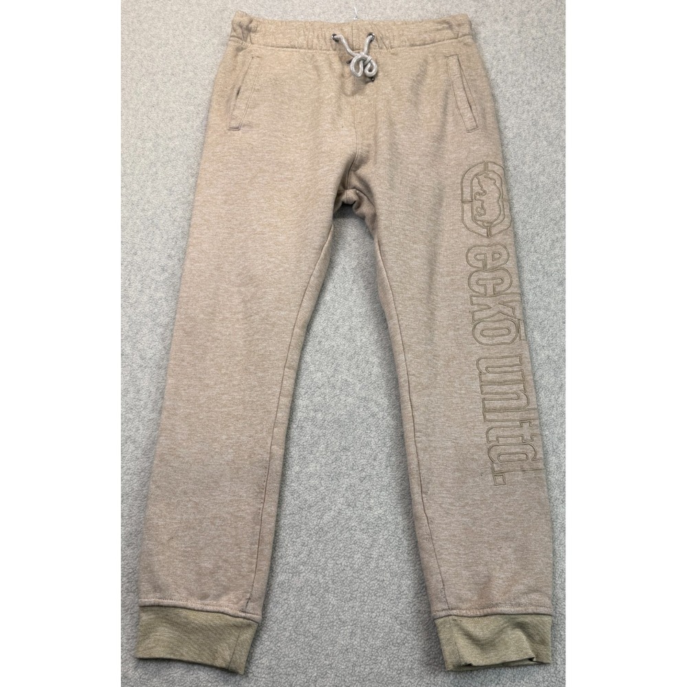 Ecko Unltd Mens Jogger Sweatpants Beige Tan Embroidered Logo Drawstring M